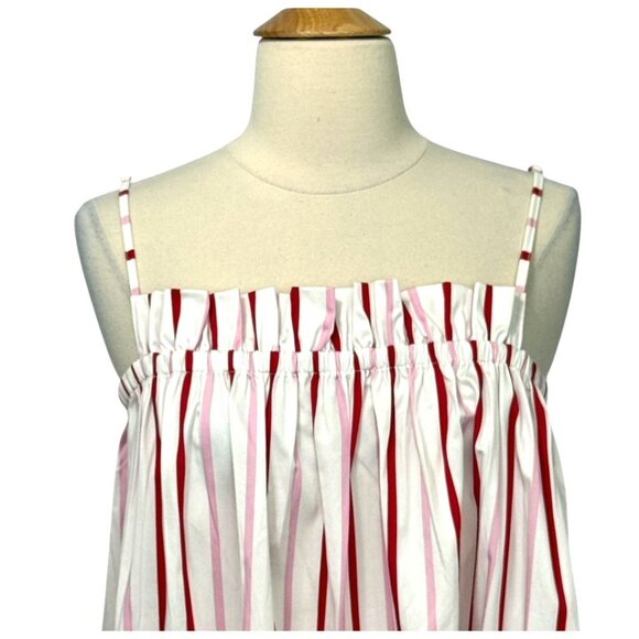 Lake Poplin Ruffle Midi Nightgown in Candy Stripe Red White Pink Pockets Size XS - Picture 2 of 10